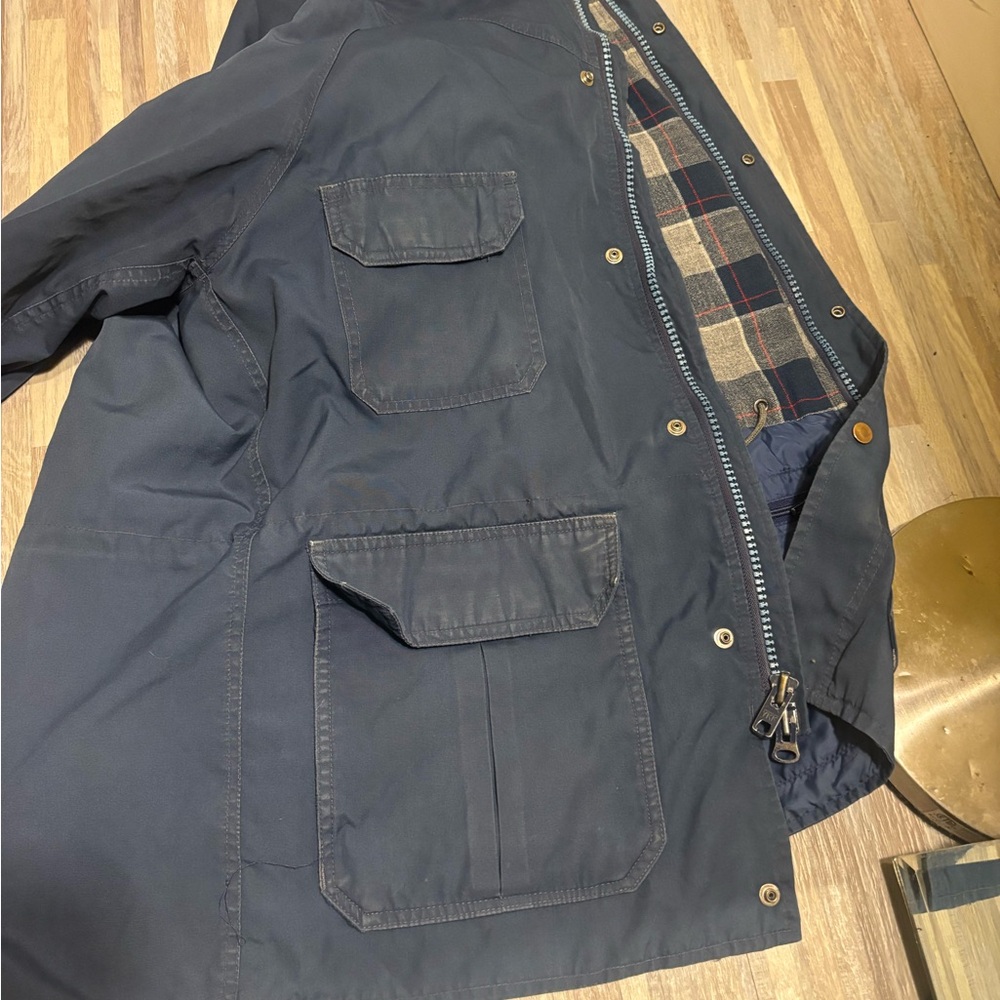 Vintage REI  Blue rain Jacket with Plaid Lining